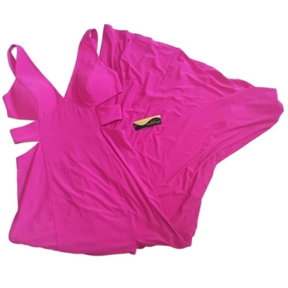 Ignite Evenings Volup Fuschia Plunging Neckline Side Cut-out Maxi Evening Gown - Picture 3 of 9